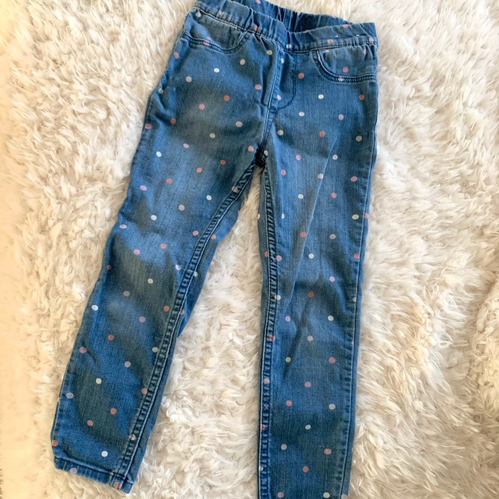 GIRLS H&M SZ 4/5 LIGHT POLKA DOT DENIM STRETCH LEGGINGS